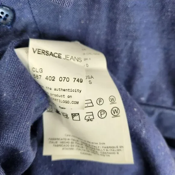 Versace Jeans Mens Slub Knit 2 Pocket Long Sleeve Full Button Down Shirt Small